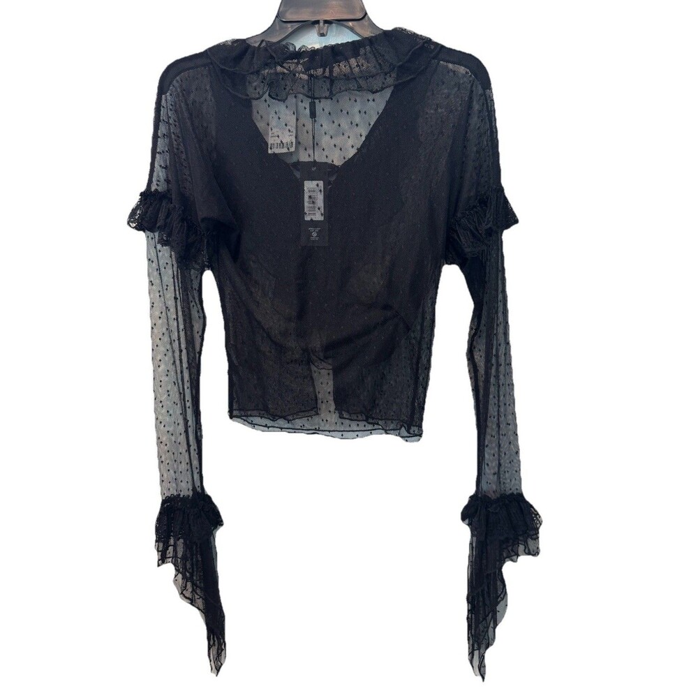 Jaded London Sheer Mesh Tie Grunge Dark Coquette Fairy Whimsigoth Ruffle Top - Picture 11 of 13